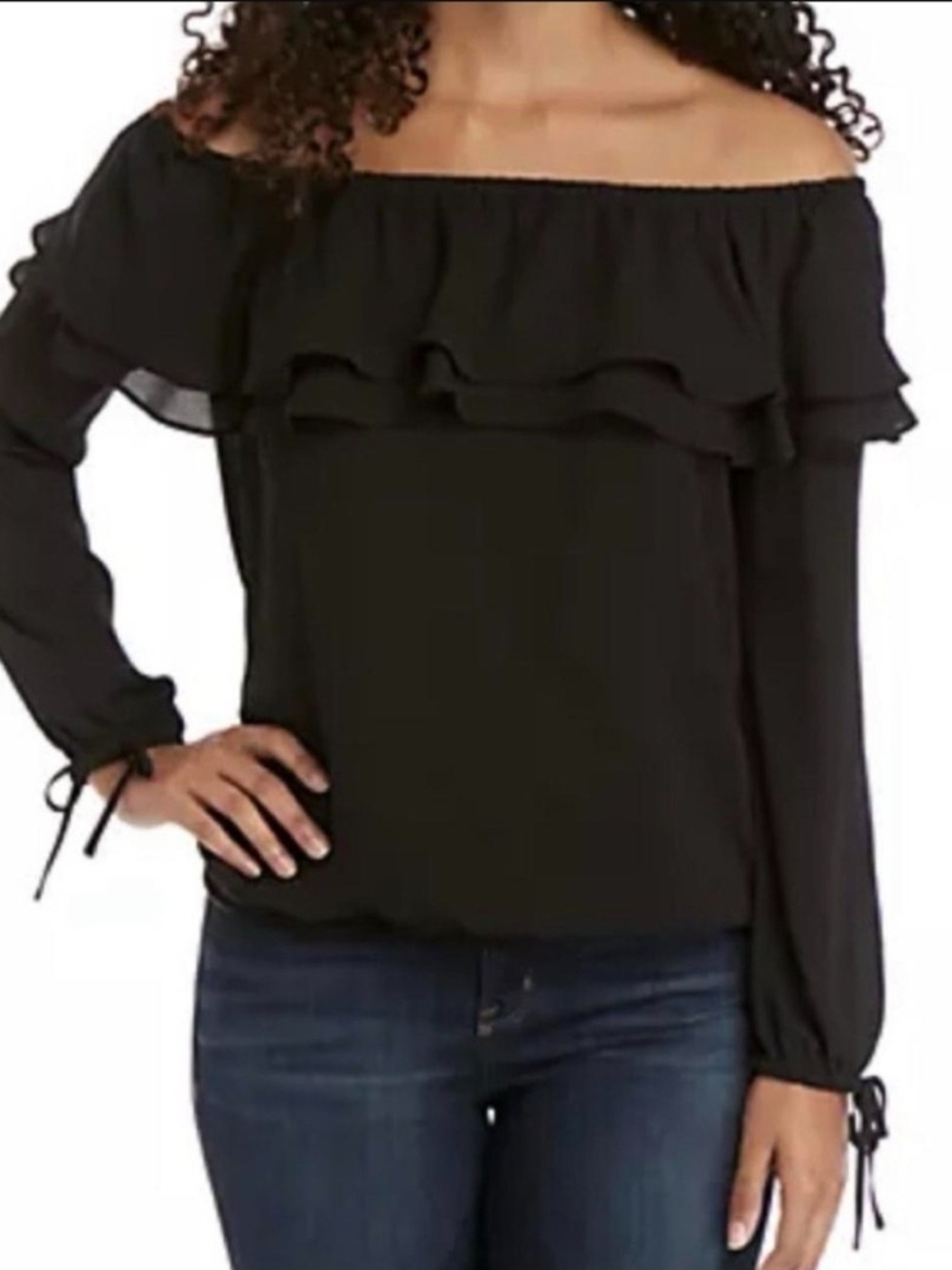 MICHAEL Michael Kors Black Off Shoulder Ruffle Blouse XL NWT